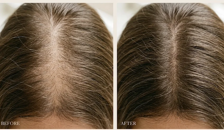 Hair part-line before and after: from thinning to new baby hairs